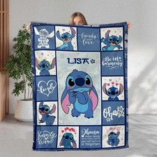 Stitch Blanket, Fleece Sherpa Throw, Custom Name Cartoon Kids Gift