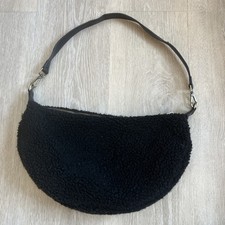 Anthropologie Borsa Sherpa Borsa Mezzaluna Hobo Nero Tessuto Fuzzy con Link Ottone