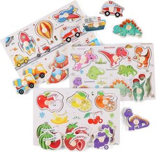 Wooden Peg Puzzles for Toddlers 1-3, Kids' Educational Preschool Peg Puzzle Toy,