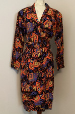 VTG 80s STUDIO 1 GRAPHIC POP PRINT BELTED FAUX WRAP DRESS 8 RETRO NEW WAVE PUNK