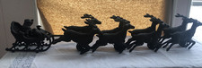 Vintage Cast Iron Santa Claus, Sleigh  8 Reindeer Holiday Decoration 33" long