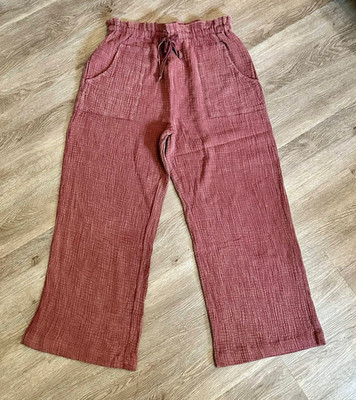 NWT Women's Hem & Thread Wine Gauze Wide-Leg Pants 100% cotton Medium