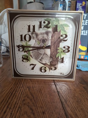 Welby Mid Century Modern Wall Clock Brown Koala Eucalyptus Tree Unique Vintage 