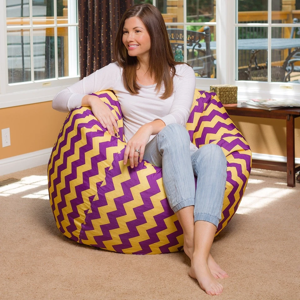 Silla Posh Beanbags Bean Bag, X-Large-48 pulgadas, patrón Chevron púrpura y amarillo Foto 3 de 4