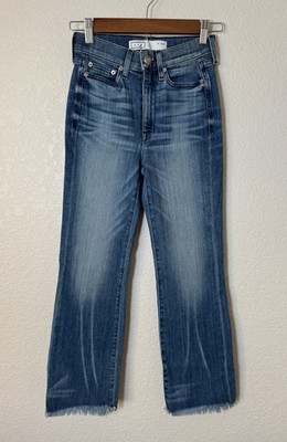 AYR THE BOMB POP Straight Ankle Blue Jeans Womens Raw Hem Stretch Denim 23S