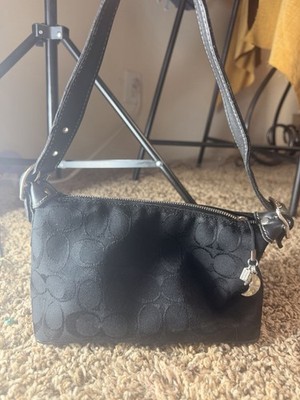 Coach Black Signature Small Shoulder Bag, Zip Closure, Front Zip, Inner Pockets