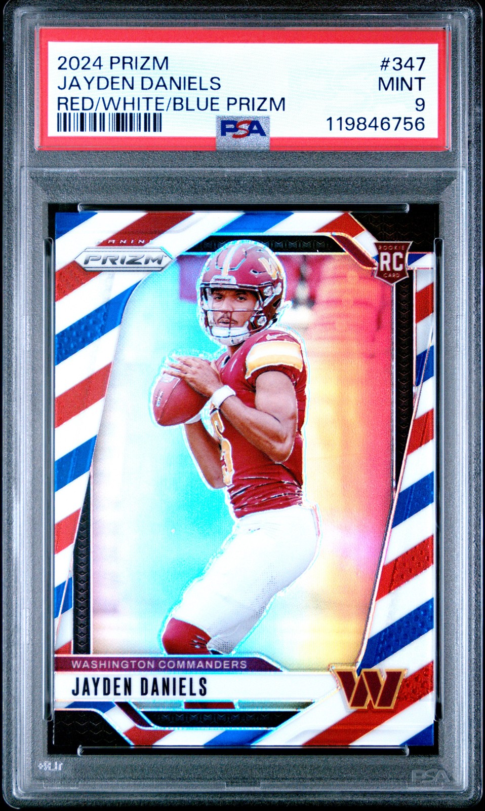 2024 PANINI PRIZM RED/WHITE/BLUE PRIZM #347 JAYDEN DANIELS PSA 9