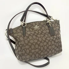 Coach Small Kelsey Satchel Handbag Brown Monogram Canvas Leather Crossbody Purse