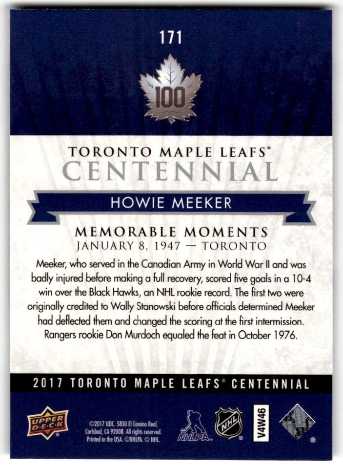 Howie Meeker 2017-18 Upper Deck Toronto Maple Leafs Centennial SP #171 - Image 2 of 2