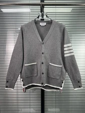 Thom Browne Men/women's New Autumn Classic Knitted V-neck V-neck Cardigan Jacket