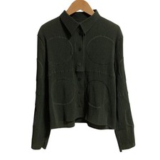 ISSEY MIYAKE Circle Embossed Pleated Long Sleeve Shirt L Dark Green Women USED