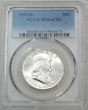 1954-D Franklin Half Dollar PCGS MS64FBL Full Bell Lines Frosty White PQ #C211H