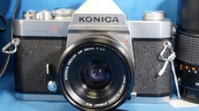 Konica Autoreflex T3 Silver Camera w/ 28mm 3.5/ 135mm 3.5 W case TESTED