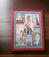 Vintage Daisy Kingdom Baby Quilt with Satin Trim Teddy Bear Blanket