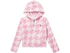 Hurley Girls Arctic Pink Houndstooth 3/4 Zip Sherpa Hoodie Size Large Pocket