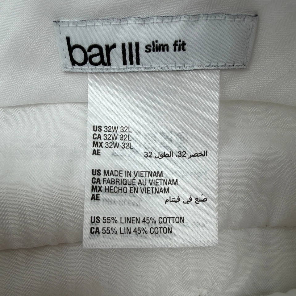 $495 BRAND NEW BAR III Mens 38L White Slim Linen 2 Piece Suit With Pants 32x32 - Image 4 of 4