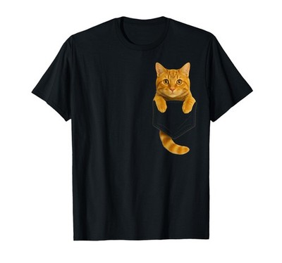 Cute Tabby Cat Pocket Funny Gifts Mom Dad Lover Small, Black