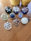 Vintage Lot Of Nine Art Glass Paper Weights Murano And Pier 1 MCM Beauties