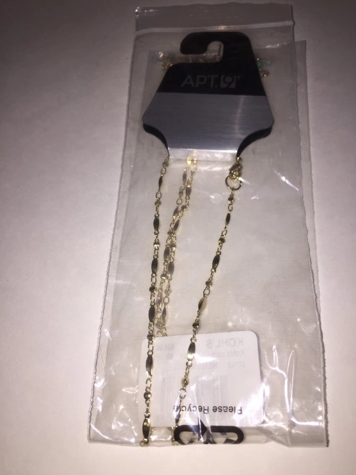 Collar con flecos calados largos APT.9 tono dorado, verde azulado y piedras translúcidas NUEVO etiqueta Foto 4 de 4