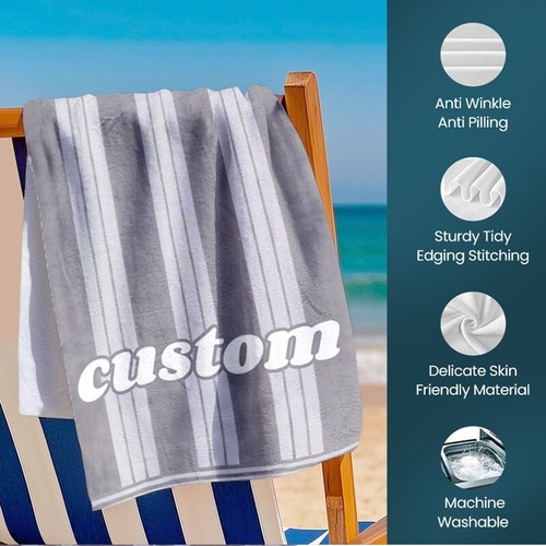 Personalized Name Cabana Strip Extra Large Beach Towel Oversize Microfiber Towel - Picture 15 of 38