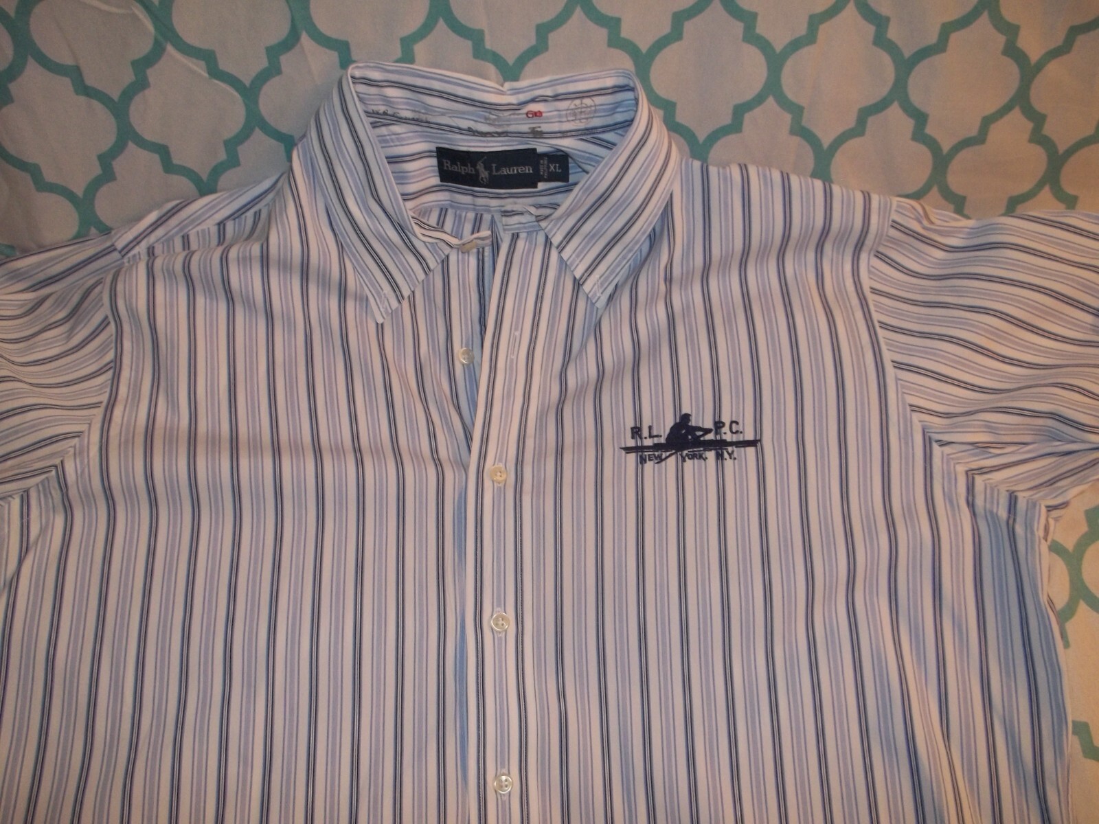 FILA Vintage POLO RALPH LAUREN RLPC NY CANOTTAGGIO UOMO MANICA LUNGA BOTTONI DAVANTI ABITO CAMICIA XL