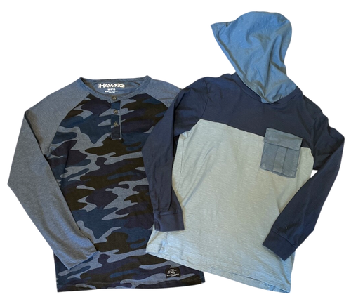 Lot of 2 Tony Hawk Boys Shirts Size M (10-12) Long Sleeve Shades of Blue Camo