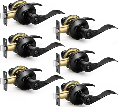 #ad Matte Black Door Handles 6 Pack Heavy Duty Privacy Levers for Bed Bath $85.99