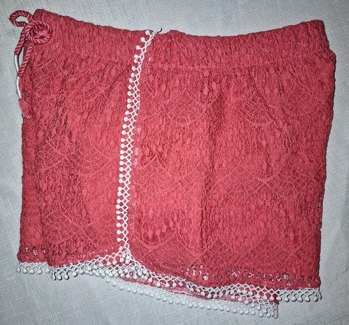 Jessica Simpson Pink Lace Sz L Pull-On Crochet Knit Elastic Waist Summer Shorts - Picture 6 of 13