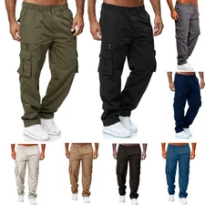 ‌Mens Lightweight Combat Cargo Trousers Elastic Waist Tactical Work Pants 8-Pock