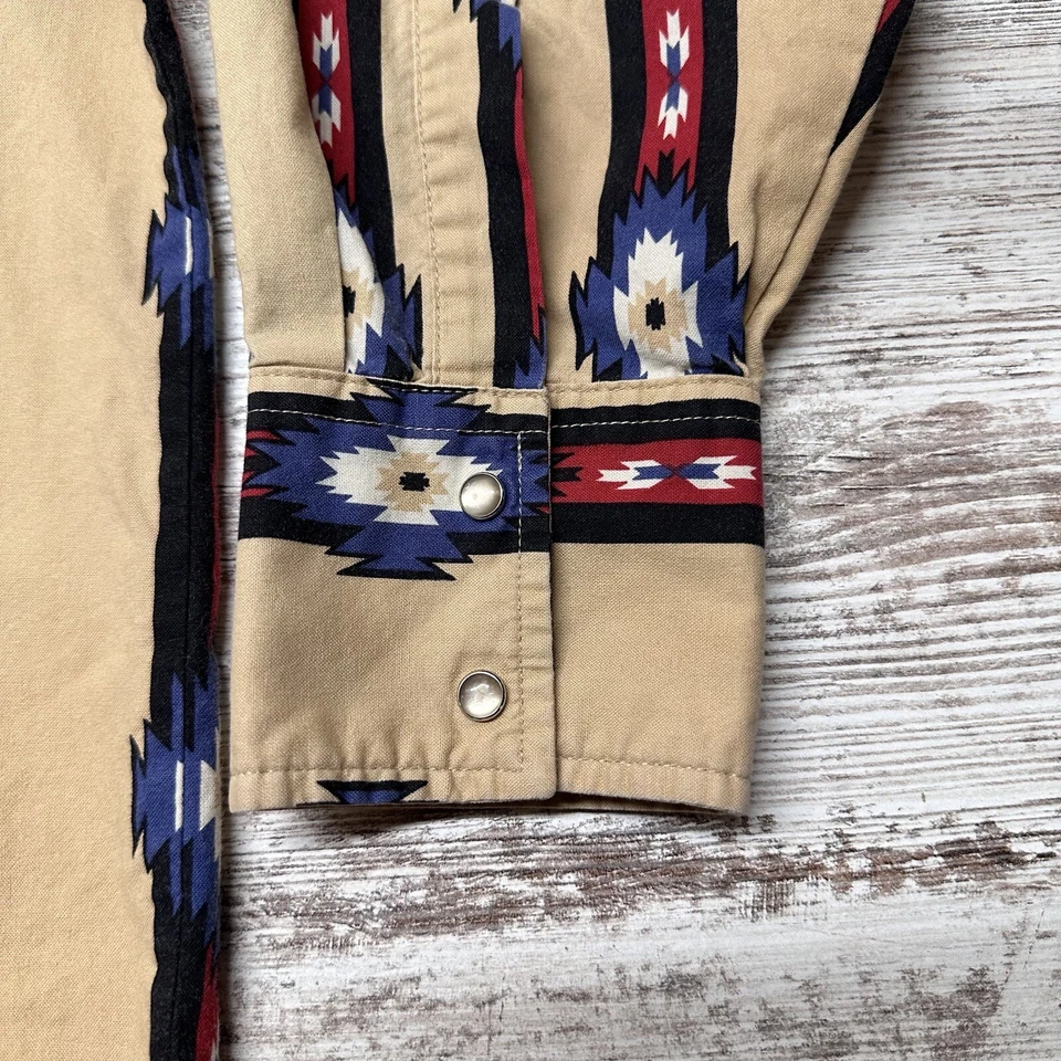 Camisa Wrangler Vintage Hombres 3XL Beige Perla Snap Western Azteca Brushpopper Vaquero Foto 2 de 4