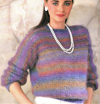 Ladies Mohair Sweater Easy Knitting Pattern small sizes 26 38 Use Odd Pins eBay