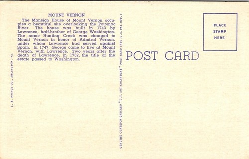 Vintage Postkarte West Side Thomas Jeffersons Haus Mt Vernon am Potomac River - Bild 3 von 3