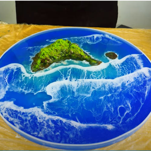 Ocean Diorama Round Coffee Table, Ocean Sofa Table, Home Decor Handmade - Picture 3 of 5
