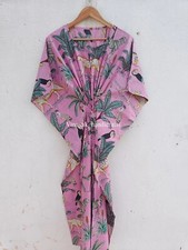 Indian Vintage 100 Hand Printed Cotton Kaftan Beach Wear Night Maxi Women Gown