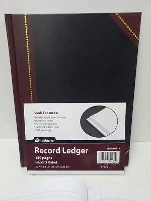 TOPS Adams Record Ledger ARB810R15, 150 Pages, Hard cover, New/Sealed, SHIPS FREE