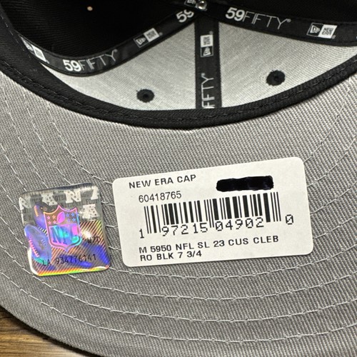New Era Cleveland Browns NFL on Black Logo 59Fifty Fitted Hat Cap SZ 7.375 - Picture 5 of 6