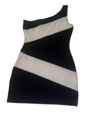 Guess Black White Colorblock One Shoulder  Womens Bodycon Mini Dress Size Small