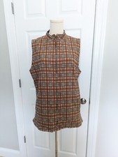 Natural Elements Nova Check Plaid 100% Silk Quilted Full Zip Vest Size 10