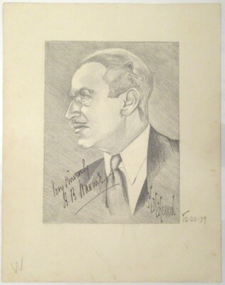 1939 English Actor H.B. Warner Signed Original Pencil Portrait