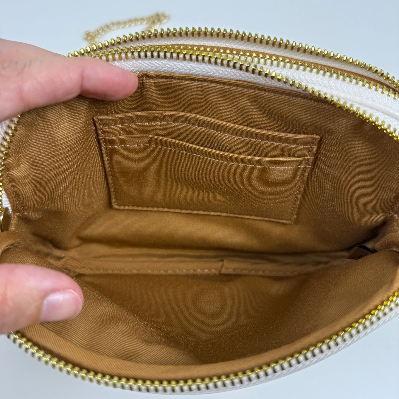 Coach doppio marsupio tracolla in pelle bianca con cinturino a catena oro