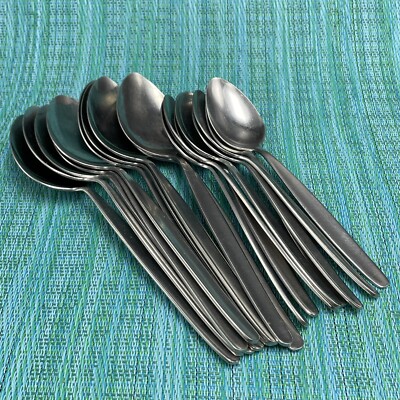 18 Vtg Cosmos Stainless Spoons Korea Unknown Pattern 10 Soup 8 Teaspoons Plain