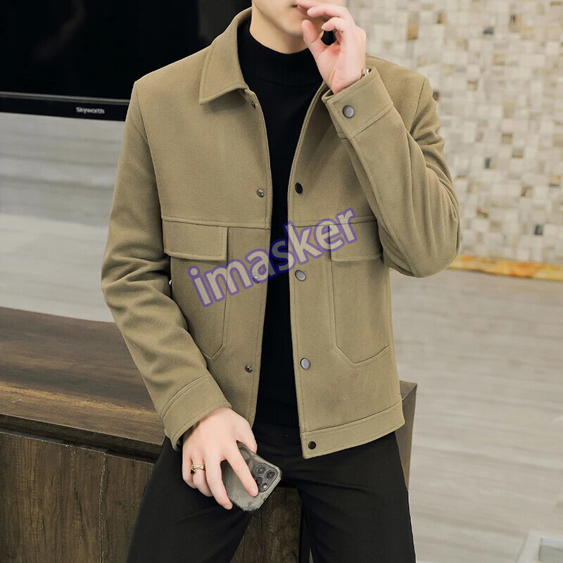 Men Solid Color Jacket Lapel Business Casual Soft Comfortable Loose Men's Coat