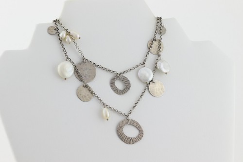 Sterling Silver Pearl & Disc Dangle Necklace Long 36" Silpada Pearl of a Girl - Picture 5 of 10