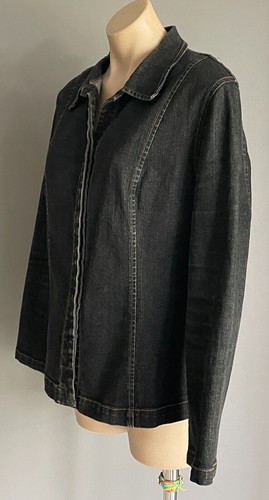 PHILOSOPHY Denim Shacket Black Concealed Button Collar Tailored Fit Jacket Sz 14 - Picture 5 of 11
