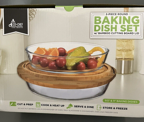 Juego de 2 platos redondos para hornear Eco + Chef tapa de tabla de cortar de bambú 9,5 y 11 REGALO - Imagen 2 de 8