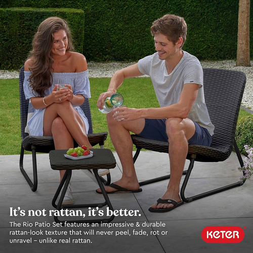Rio 3 Piece Resin Wicker Patio Furniture Set with Side Table and Outdoor Chairs, - Picture 6 of 12