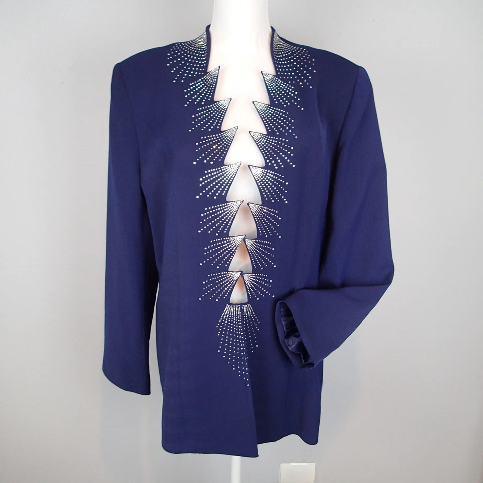  Обещание открытый Blazer костюм куртка синий блестящий размер 16 официальное мероприятие стразы b3 - Изображение 3 из 4