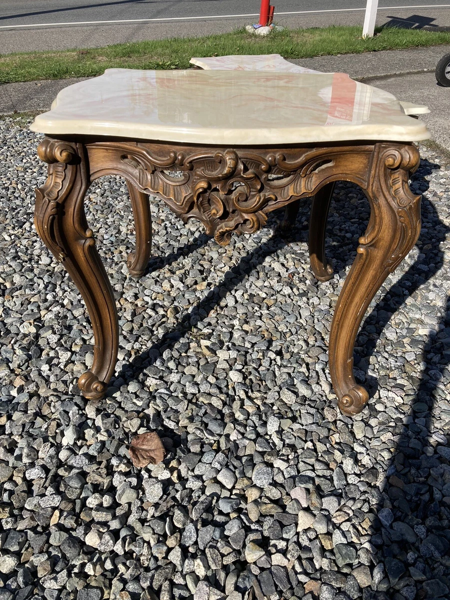Vintage Italian Victorian Marble Wood Coffee End Table Ornate Baroque French