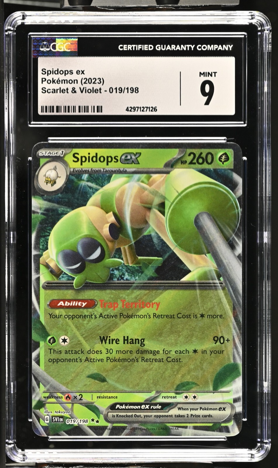 CGC Graded 9 Mint Spidops ex 019/198 Scarlet & Violet Pokemon Card