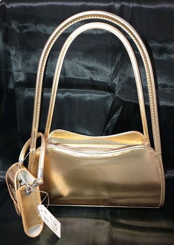 Vintage Evening Handbag Small Satin Gold Double Handle Shoulder Bag 9"L Excellen - Picture 11 of 24